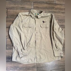 Cabela's Men's Shirt XL Brown Button Down Pheasant Embroidered Long  Sleeve